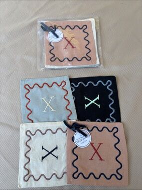 8 Anthropologie Multicolor Embroidered X Cocktail Napkin Set